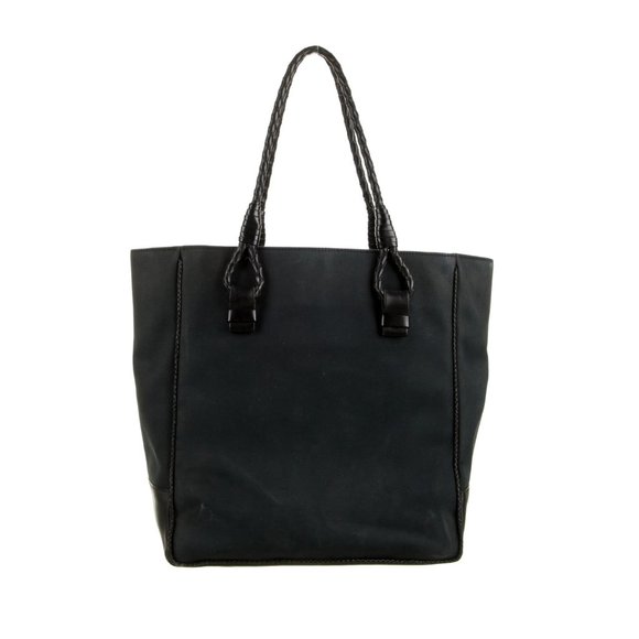 Bottega Veneta Intrecciato Handle Tote Bag Black Canvas & Leather Trim - Picture 1 of 7